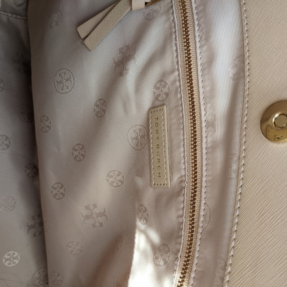Tory Burch Beige Saffiano Leather Top-Handle Tote - Picture 5 of 7